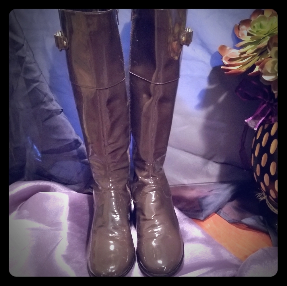 Cole Haan Nike Air Brown Patent Rain Boots Sz 6